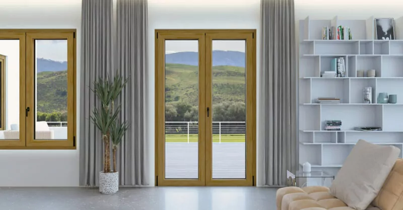 Finestra in PVC effetto legno con apertura a battente