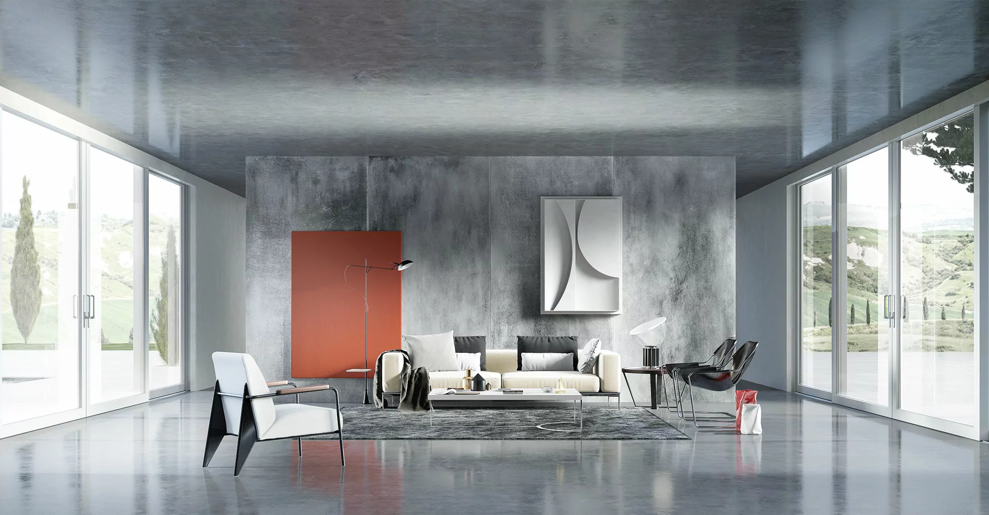 Alzante scorrevole in PVC in soggiorno dal design minimale